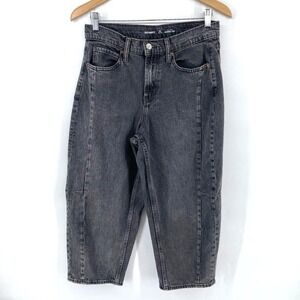 Old Navy High Rise Barrel Leg Jeans Women 10 Petite Black Preppy Baggy Ankle